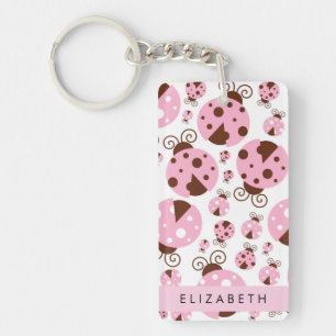 Porte-clefs Motif De Ladybugs, Ladybugs Rose, Votre Nom