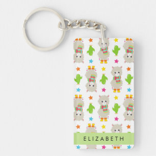 Porte-clefs Motif De Llamas, Alpacas, Cactus, Votre Nom
