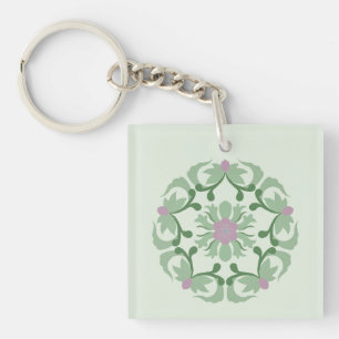 Porte-clefs motif de lotus vert vintage