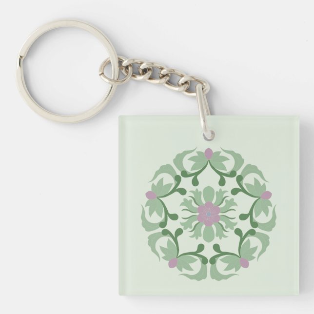 Porte-clefs motif de lotus vert vintage (Devant)