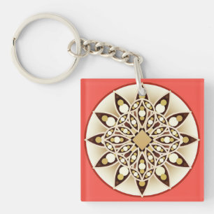 Porte-clefs Motif de mandala en rose corail, chocolat et beige