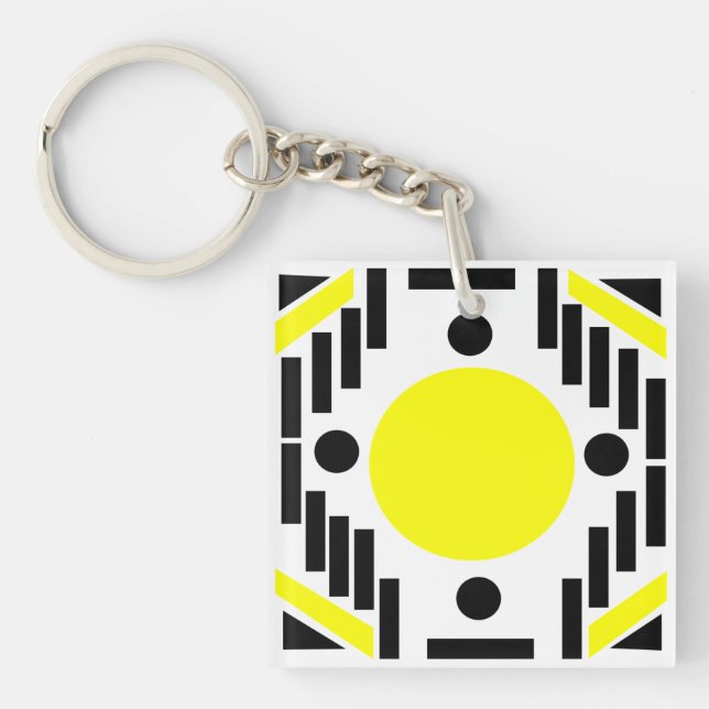 Porte-clefs Motif de mandala moderne jaune noir (Devant)