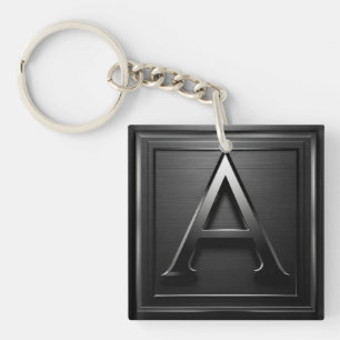 Porte-clefs ⚫ Motif de monogramme de lettre métallique A ⚫