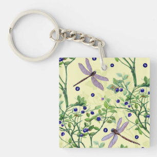 Porte-clefs Motif de myrtille avec libellules