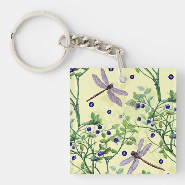 Porte-clefs Motif de myrtille avec libellules (Devant)