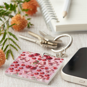Porte-clefs Motif de nœud Cerise Coquette Cœur Personnalisé