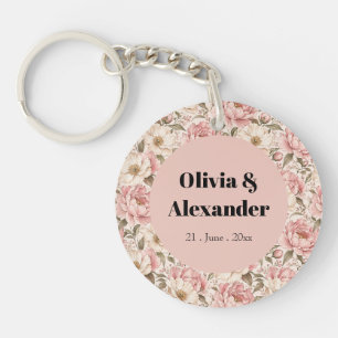 Porte-clefs Motif de pivoines fleuries vintage
