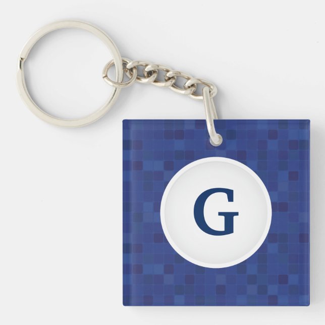 Porte-clefs Motif de pixel en mosaïque bleue monogramme person (Devant)