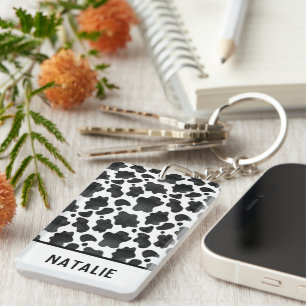 Porte-clefs Motif de points de vache Poster de animal noir et