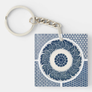 Porte-clefs Motif de porcelaine antique chinoise bleu et blanc