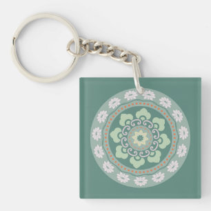 Porte-clefs motif de rosette verte traditionnel chinois