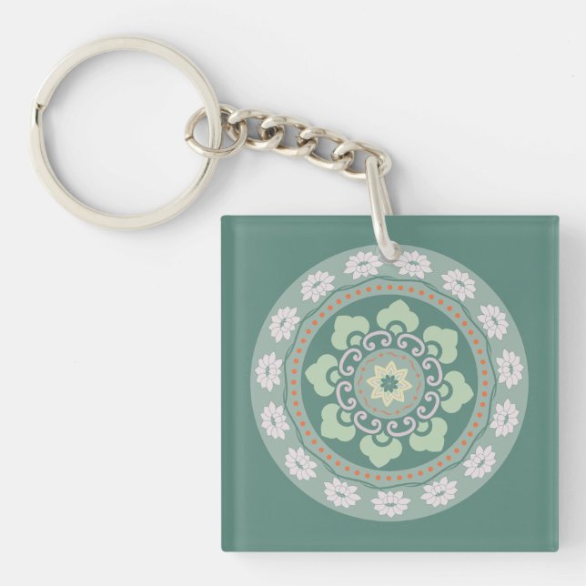 Porte-clefs motif de rosette verte traditionnel chinois (Devant)