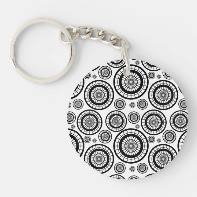 Porte-clefs Motif de roue répétitive noir et blanc (Devant)