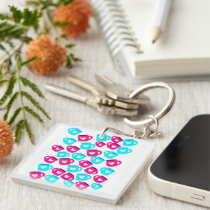 Porte-clefs Motif de tasses cœur rose et bleu