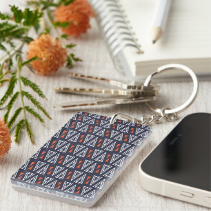 Porte-clefs Motif de triangles géométriques bleu foncé et roug