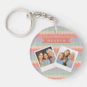 Porte-clefs Motif de tricot pastel scandinave personnalisé Nom