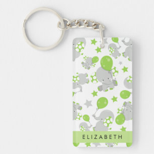 Porte-clefs Motif D'Eléphants, Eléphants Mignons, Votre Nom