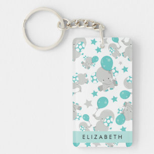 Porte-clefs Motif D'Eléphants, Eléphants Mignons, Votre Nom