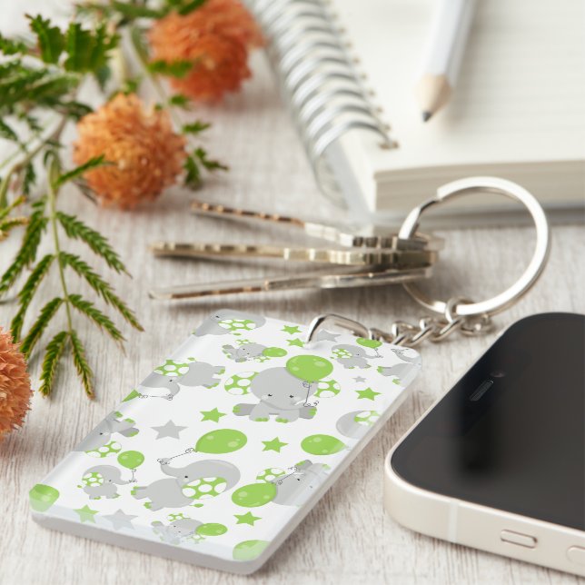 Porte-clefs Motif Des Eléphants, Eléphants Mignons - Grey Vert (Devant droit)