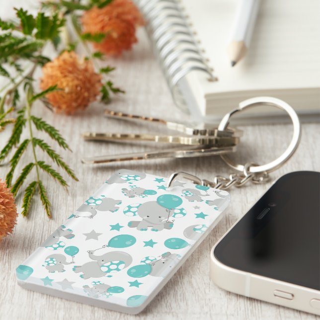 Porte-clefs Motif Des Eléphants, Eléphants Mignons - Gris Bleu (Devant droit)
