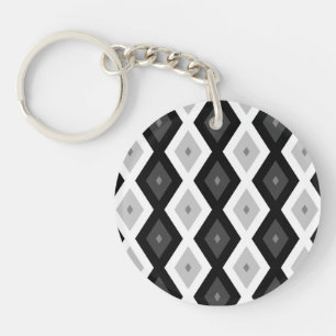 Porte-clefs Motif diamant noir, blanc et gris