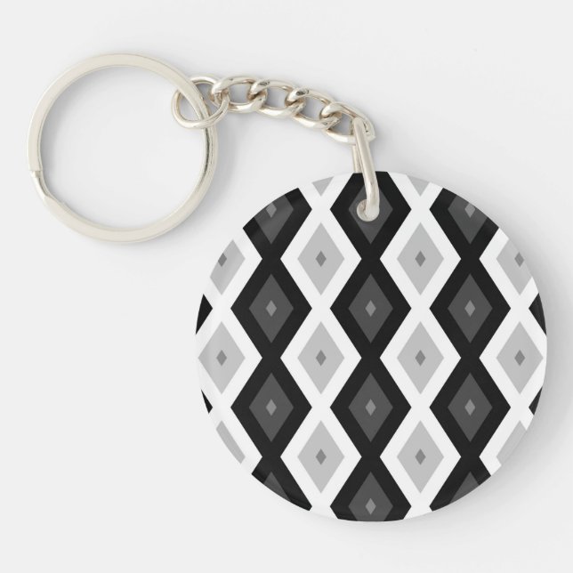 Porte-clefs Motif diamant noir, blanc et gris (Devant)