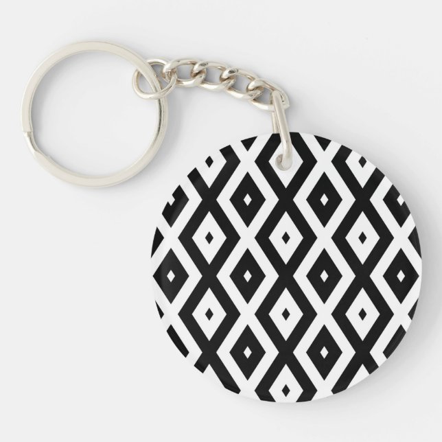 Porte-clefs Motif diamant noir et blanc (Devant)