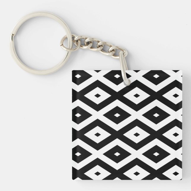 Porte-clefs Motif diamant noir et blanc (Devant)