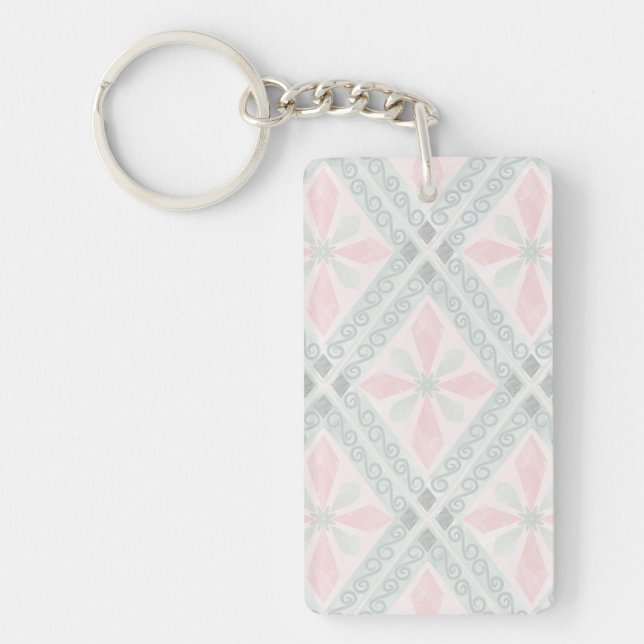 Porte-clefs Motif diamant pastel vert et rose (Devant)