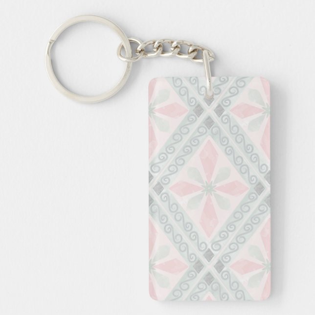Porte-clefs Motif diamant pastel vert et rose (Devant)