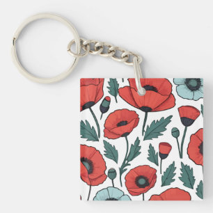 Porte-clefs Motif d'illustration des fleurs de coquelicots rou