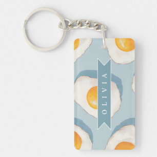Porte-clefs Motif d'oeuf frit personnalisé amusant bleu drôle