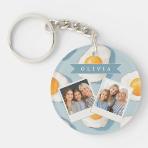 Porte-clefs Motif d'oeuf frit personnalisé amusant bleu drôle