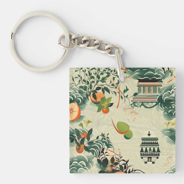 Porte-clefs Motif d'oranges Ethereales avec temples Zen (Devant)