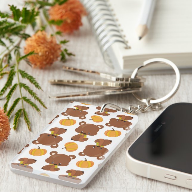 Porte-clefs Motif D'Ours, Ours Mignons, Automne, Citrouille (Devant droit)
