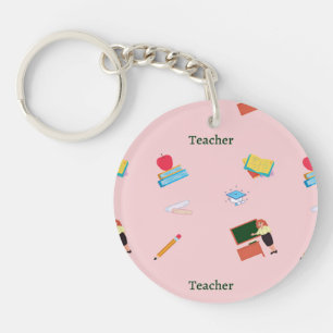 Porte-clefs Motif du poste d'enseignant en rose