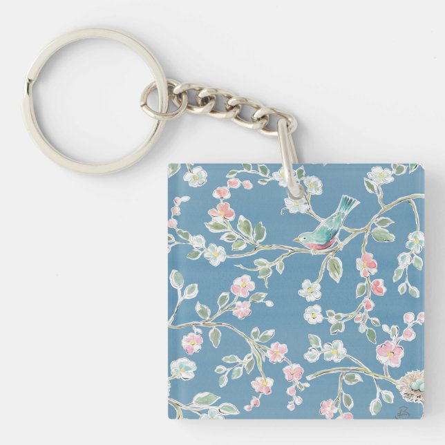 Porte-clefs Motif du printemps - Oiseaux et fleurs (Devant)