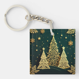 Porte-clefs Motif élégant d'arbre de Noël doré