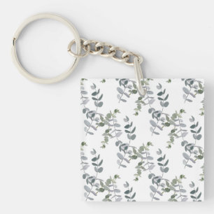 Porte-clefs Motif élégant de feuilles d'eucalyptus vert sauge