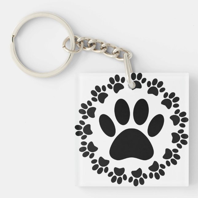 Porte-clefs Motif Empreinte de patte de chien à cadre arrondi (Devant)