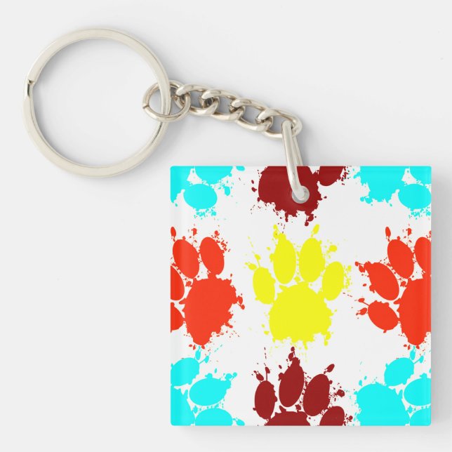 Porte-clefs Motif Empreinte de patte de Peinture Splatter Dog (Devant)