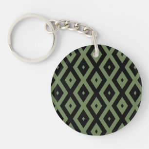 Porte-clefs Motif en diamant vert olive et noir