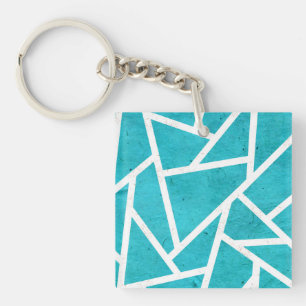 Porte-clefs Motif en mosaïque bleu-vert et blanc