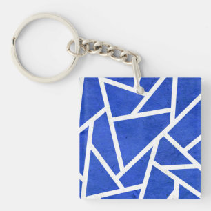 Porte-clefs Motif en mosaïque bleue et blanche