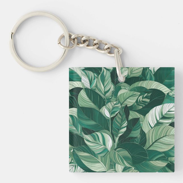 Porte-clefs Motif Feuille vert moderne (Devant)