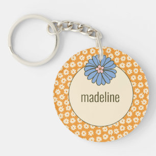 Porte-clefs Motif Fleur Girl Orange Retro