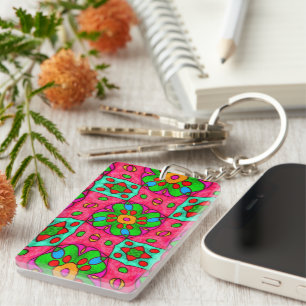 Porte-clefs Motif Fleurs Abstraites uniques