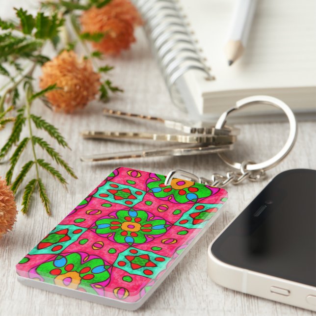Porte-clefs Motif Fleurs Abstraites uniques (Devant droit)