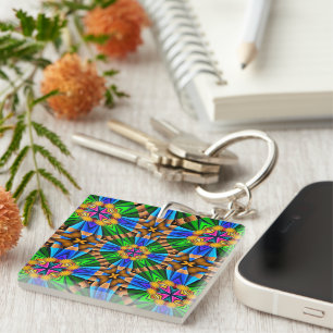 Porte-clefs Motif Fleurs Abstraites uniques