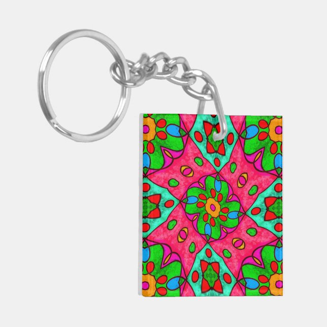 Porte-clefs Motif Fleurs Abstraites uniques (Devant gauche)